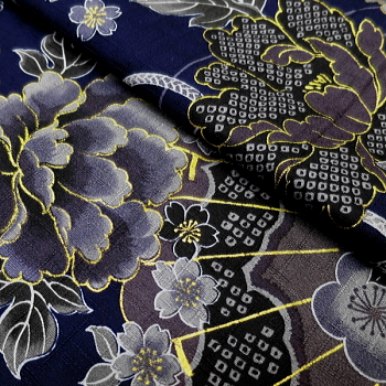 義若オリジナルの新作のダボシャツと鯉口シャツ　金彩牡丹と桜（渋藍紺）